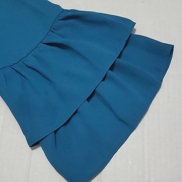 Roz & Ali Boho Chic Teal Tiered Bell Sleeves Modest Chic Flowy Top - Picture 8 of 10